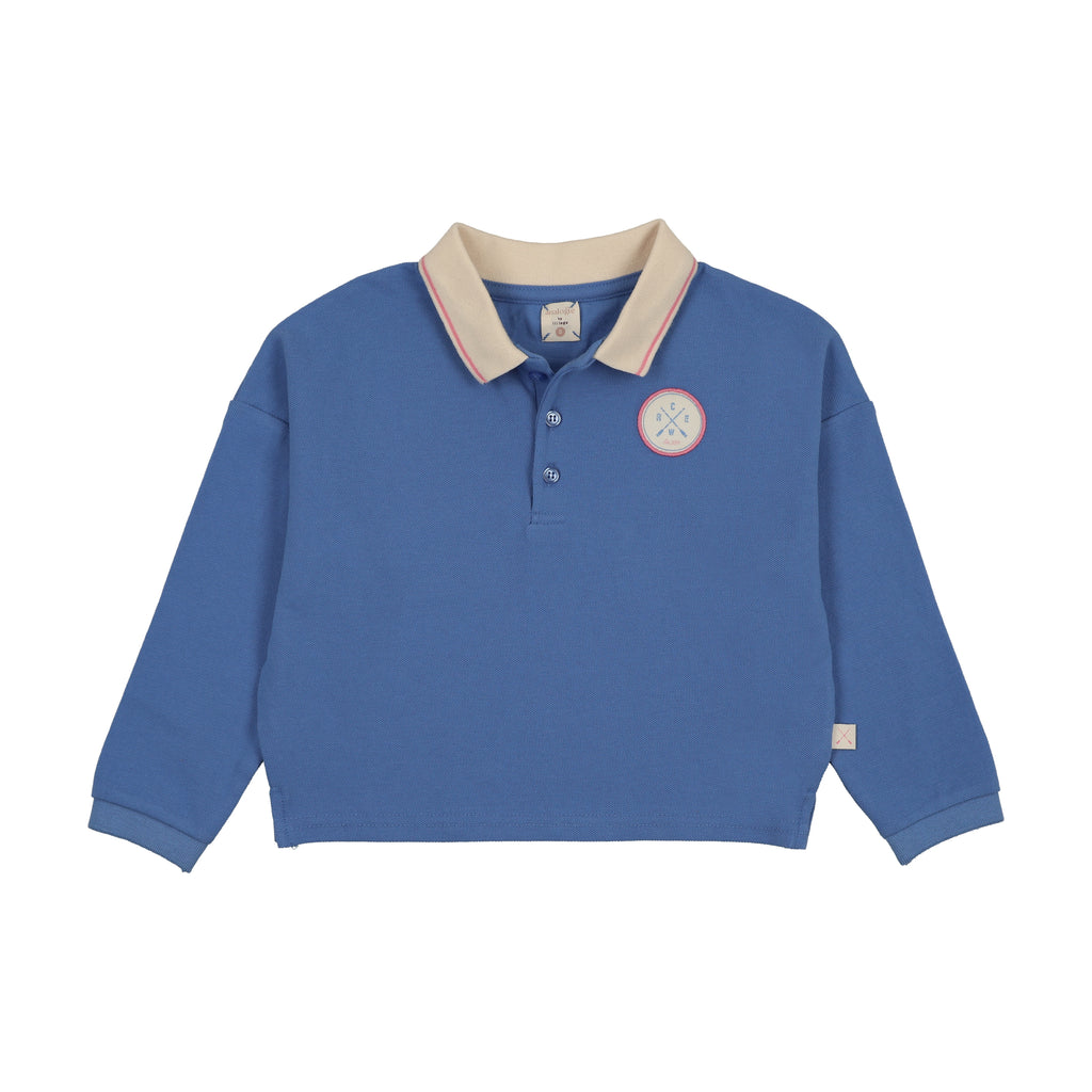 Lil Legs Boating Crew Patch Girls Polo - Fresh Blue