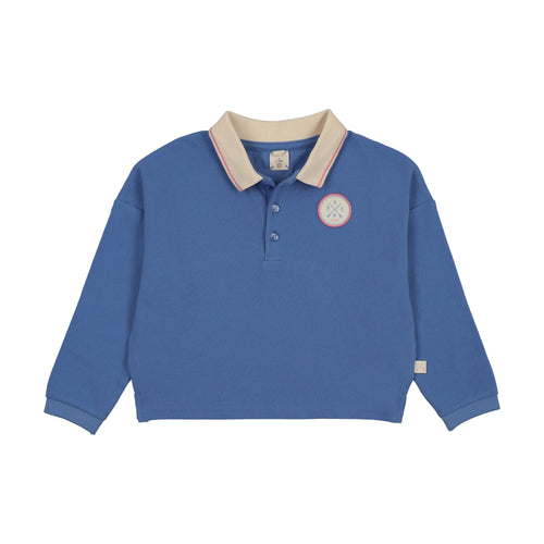 Lil Legs Boating Crew Patch Girls Polo - Fresh Blue