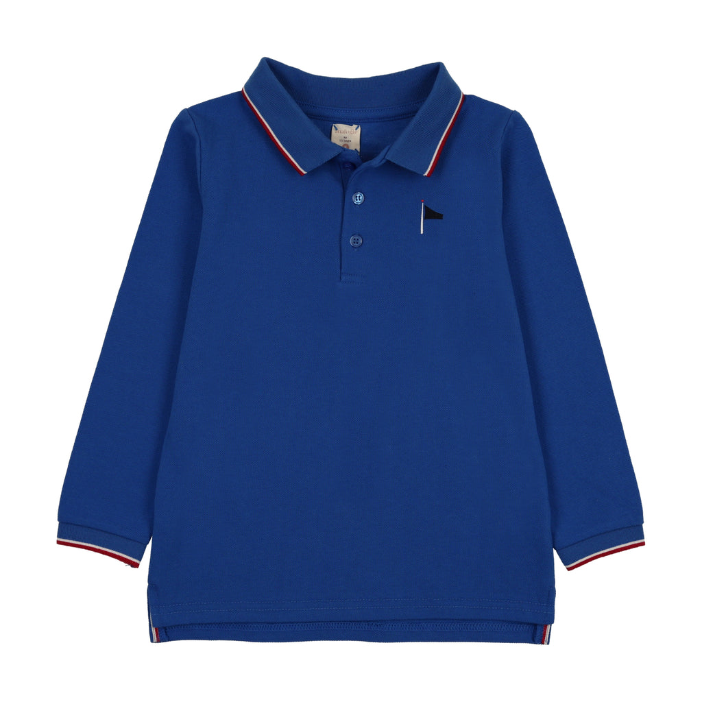 Lil Legs Outer Field Boys Long Sleeve Polo - Electric Blue