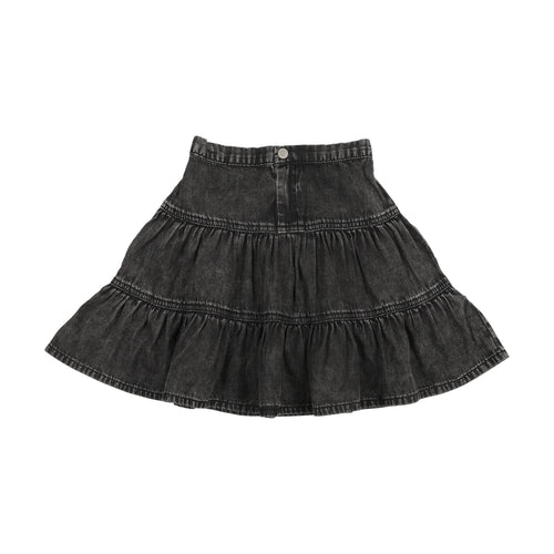 Lil Legs Denim Tiered Skirt - Black Wash