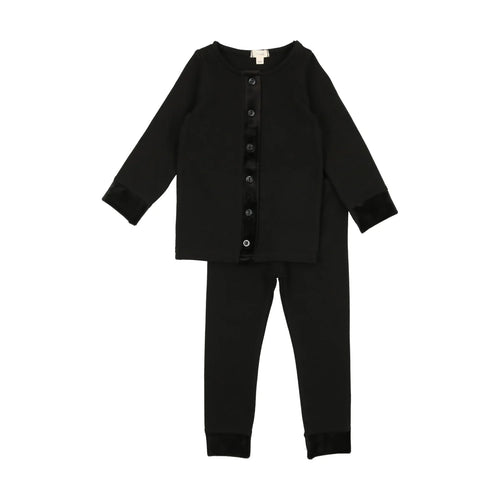 Lil Leggs Velour Trim Lounge Set - Black