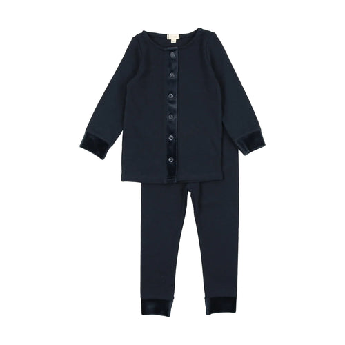 Lil Leggs Velour Trim Lounge Set - Navy