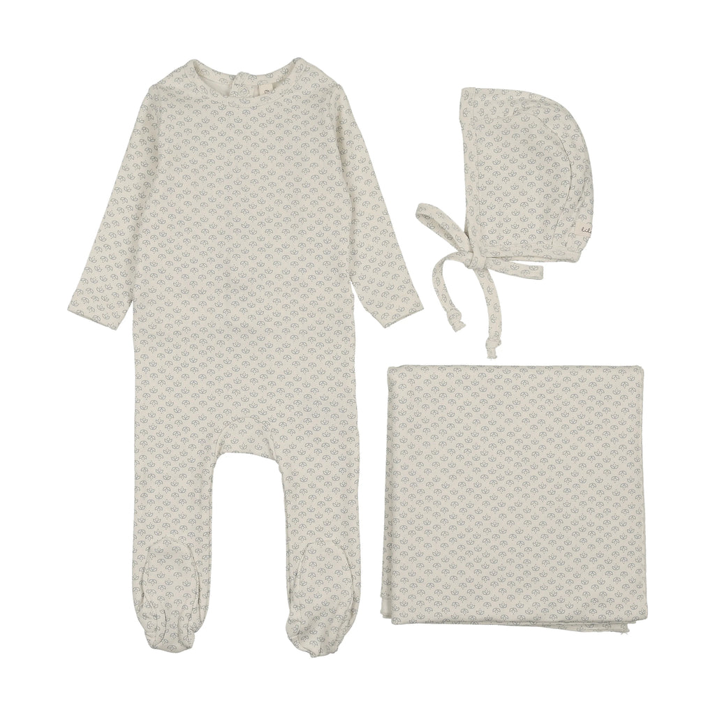 Lilette Mini Floral Print Layette Set - Cream/Blue