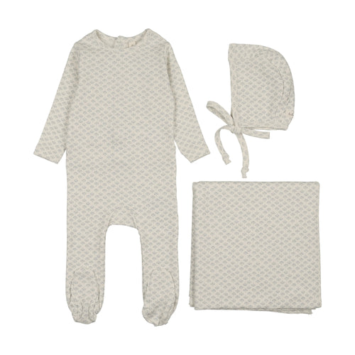 Lilette Mini Floral Print Layette Set - Cream/Blue