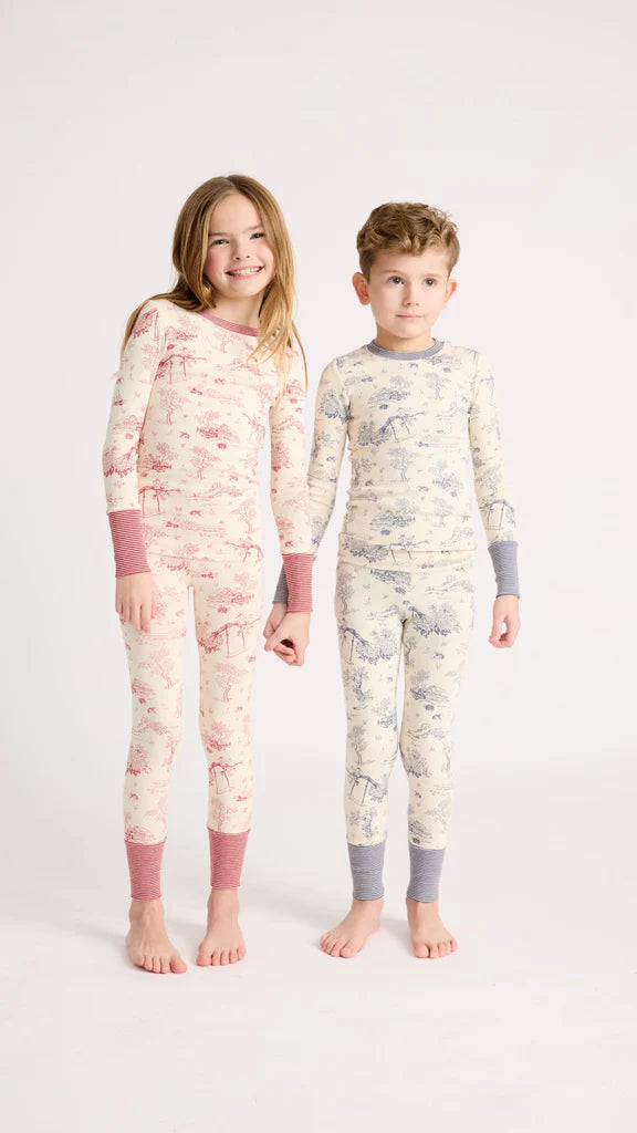 Parni PJ65 Kids Toile Pajamas Large Print - Navy