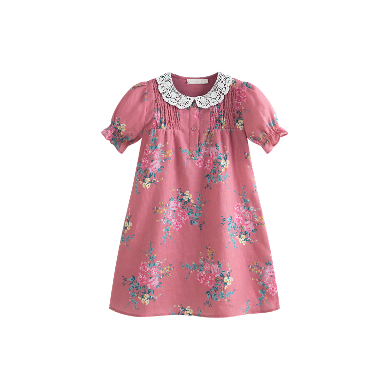 Cera Una Volta Loredana Dress - Pink Flowers (Cream Collar)