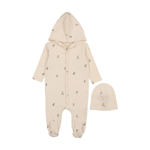 Mema Hooded Print Footie & Beanie - Cherry Print