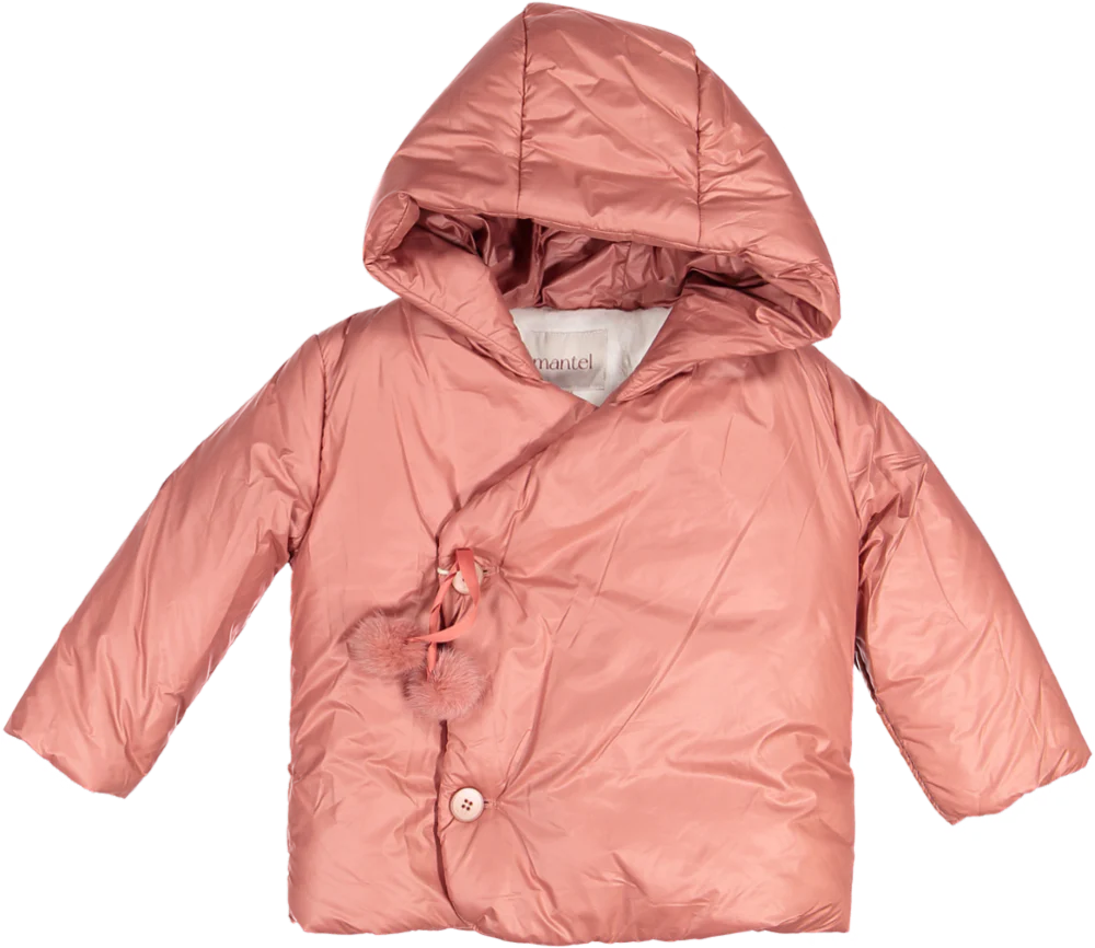 Mantel Side Opening pom pom tie Winter Jacket - Slate Rose