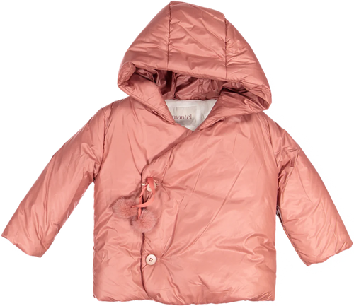 Mantel Side Opening pom pom tie Winter Jacket - Slate Rose