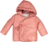 Mantel Side Opening pom pom tie Winter Jacket - Slate Rose