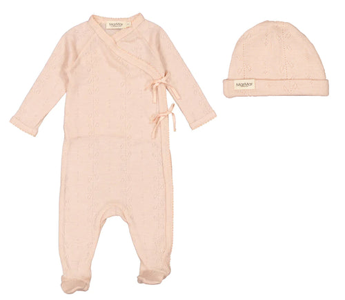 Marmar Wool Pointelle Stretchie+Hat - Sheer Rose