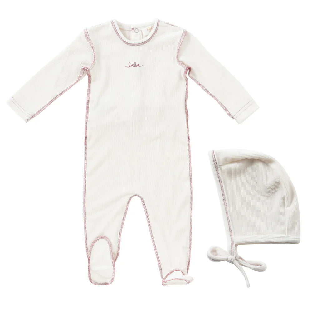 Kipp Edge Stitch Romper & Bonnet Set - Mauve