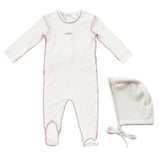 Kipp Edge Stitch Romper & Bonnet Set - Mauve