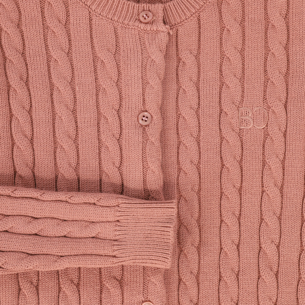 Bace Cable Knit Logo Cardigan - Mauve