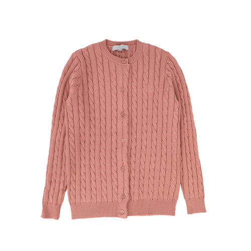 Bace Cable Knit Logo Cardigan - Mauve