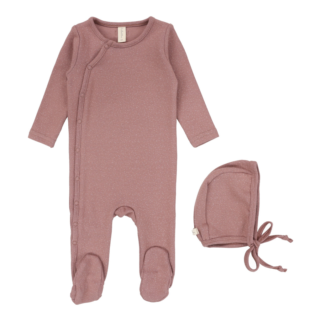 Lilette Speckled Footie & Beanie Set - Mauve