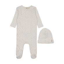 Load image into Gallery viewer, Mema Knits Floral Printed Side Snap Footie &amp; Beanie - Winter White/Pink Flowers