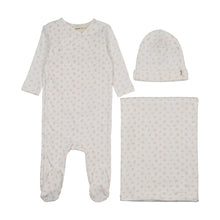 Load image into Gallery viewer, Mema Knits Floral Printed Side Snap Footie Layette Set - Winter White/Pink Flowers