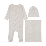 Mema Knits Floral Printed Side Snap Footie Layette Set - Winter White/Pink Flowers