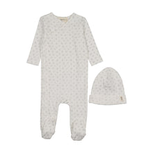 Load image into Gallery viewer, Mema Knits Floral Printed Side Snap Footie &amp; Beanie - Winter White/Blue Flowers