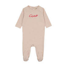 Load image into Gallery viewer, Mema Knits French Terry Embroidered Wordart Footie - Baby Blush/Neon Pink