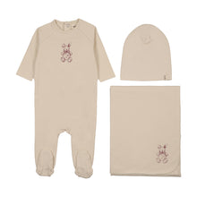 Load image into Gallery viewer, Mema Knits Vintage Bunny Print Layette Set - Light Beige/Rosewood