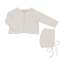 Load image into Gallery viewer, Mema Knits Waffle Knit Cardigan And Bonnet - Winter White
