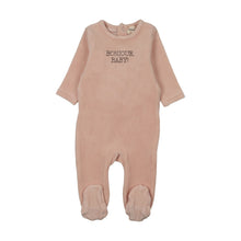 Load image into Gallery viewer, Mema Knits Bonjour Baby Stitched Velour Footie - Pale Rose/Otter Stitching