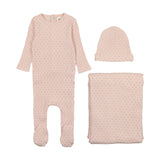 Mema Knits Wide Ribbed Heart Textured 3PC Set - Pink Tint / Rose Hearts