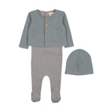 Mema Knits Striped Footie & Cardigan + Beanie - Dove