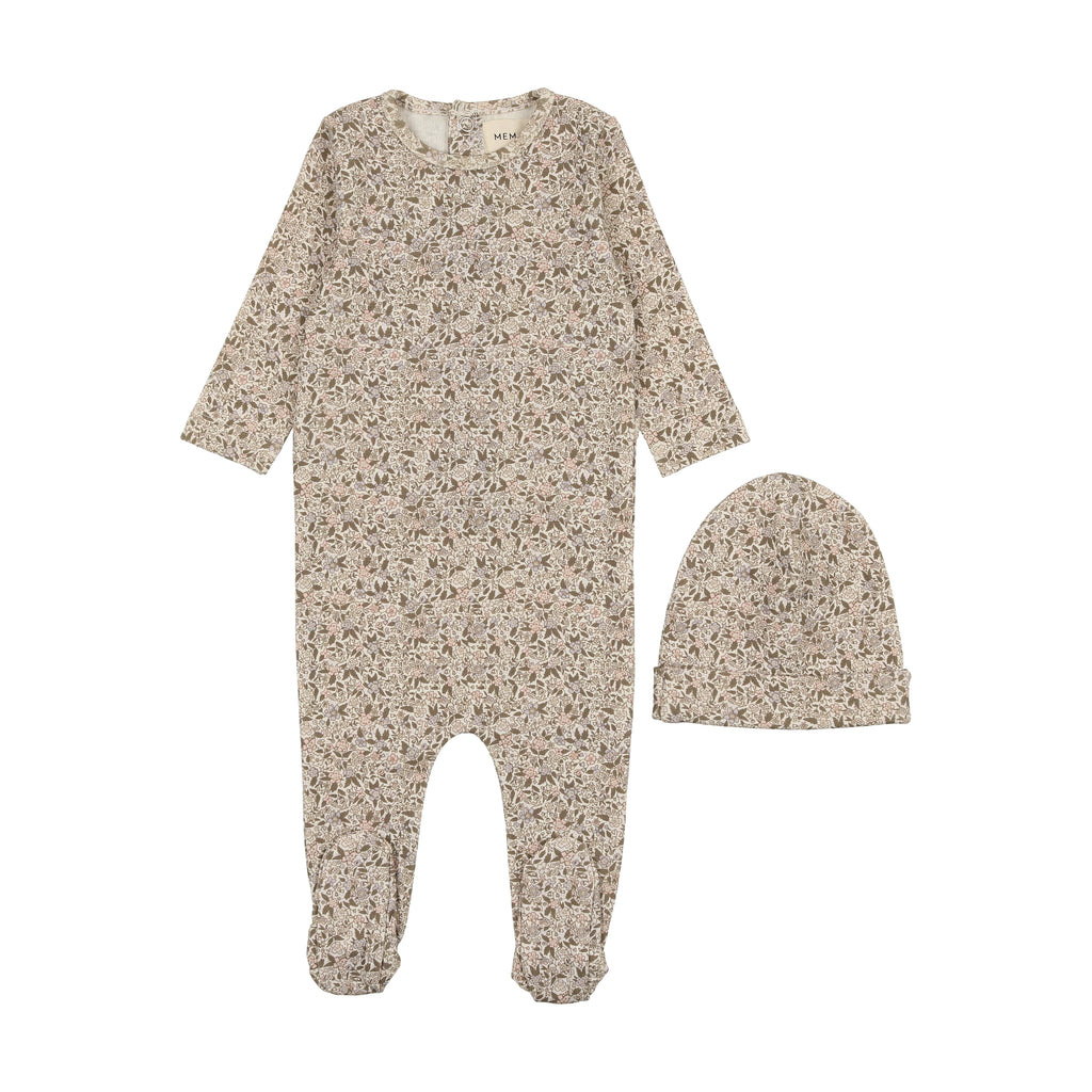 Mema Knits Floral Footie + Beanie - Floral Print