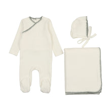 Load image into Gallery viewer, Mema Knits Velour Embroidered 3PC Set - Cream / Dove Blue