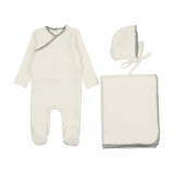 Mema Knits Velour Embroidered 3PC Set - Cream / Dove Blue