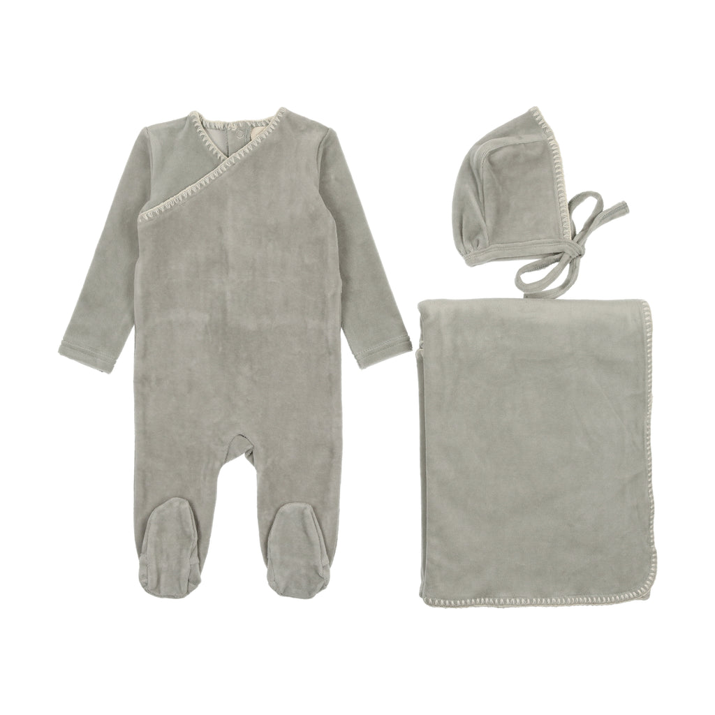 Mema Knits Velour Embroidered 3PC Set - Powder Blue