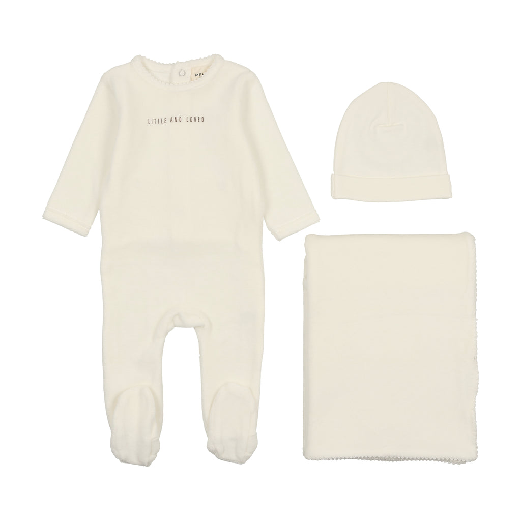 Mema Knits Velour 3PC Set - Winter White / Mink Print