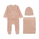 Mema Knits Velour 3PC Set - Pale Pink / Mink Print