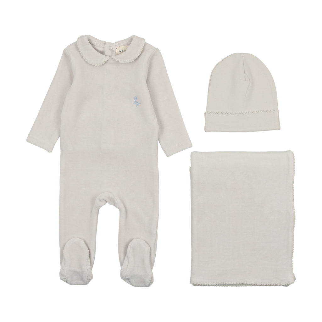 Mema Knits Picot Edge Velour 3PC Set - Cloud