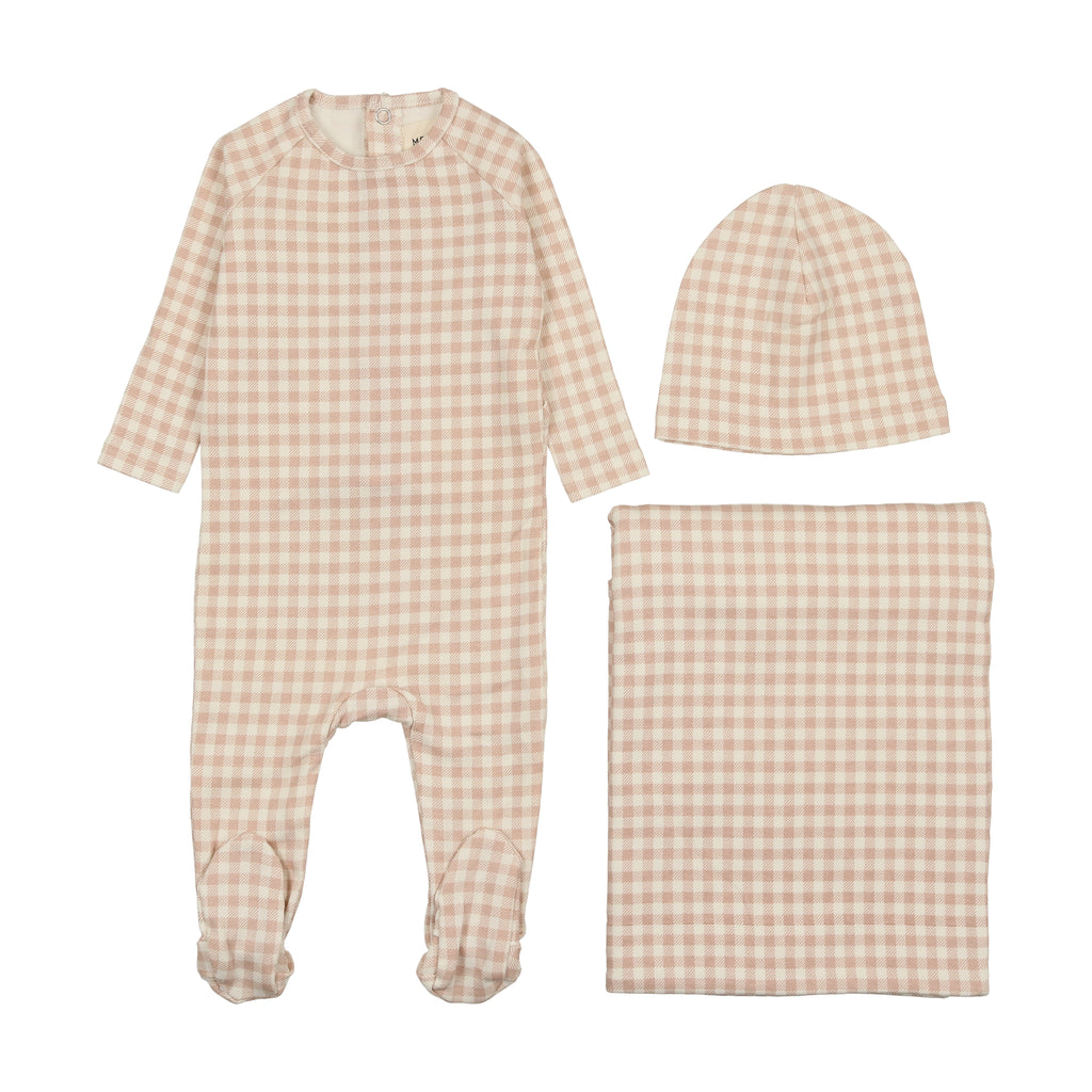 Mema Knits Gingham 3PC Set - Pale Pink