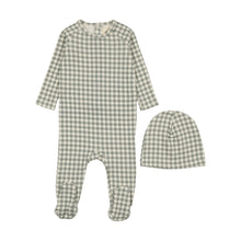 Load image into Gallery viewer, Mema Knits Gingham Footie + Beanie - Powder Blue