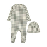 Mema Knits Gingham Footie + Beanie - Powder Blue