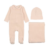 Mema Knits Picot Edge Velour 3PC Set - Soft Pink