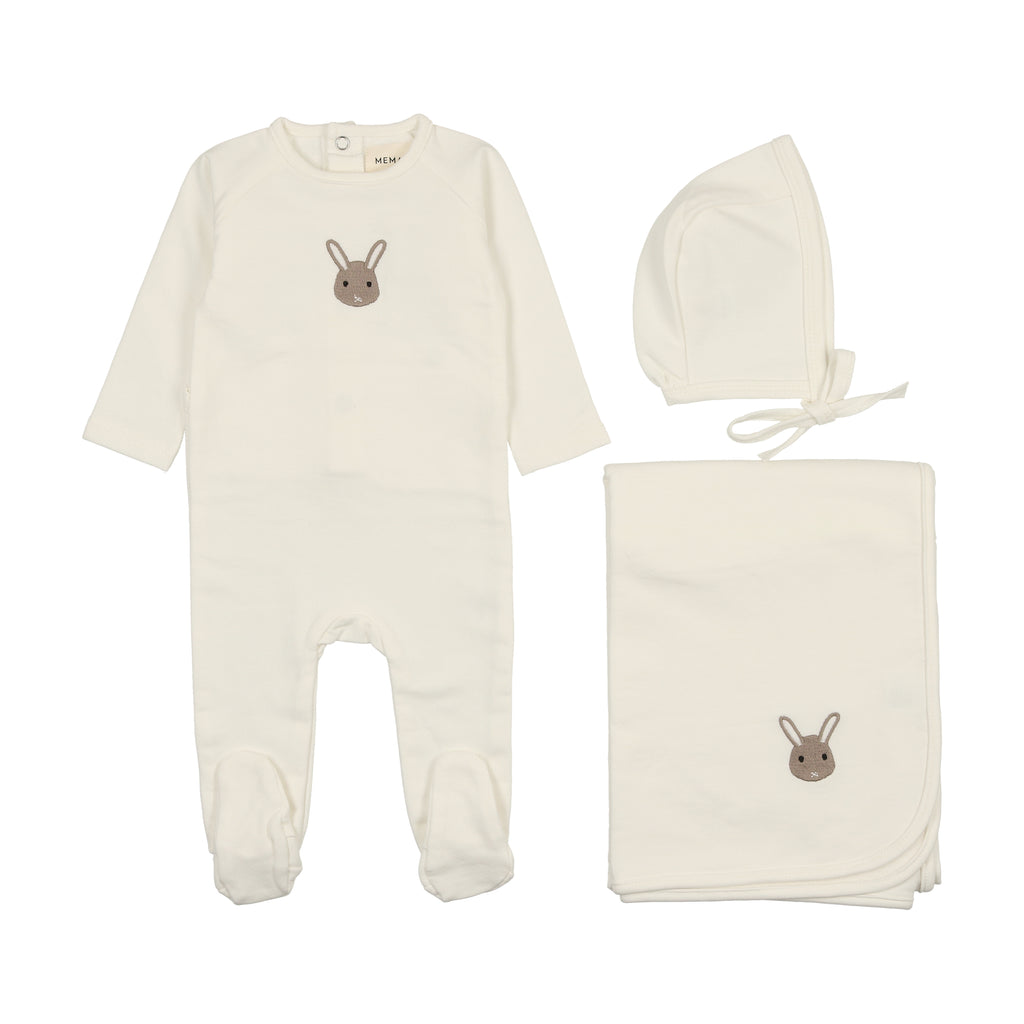 Mema Knits French Terry Embroidered Animal 3PC Set - Winter White