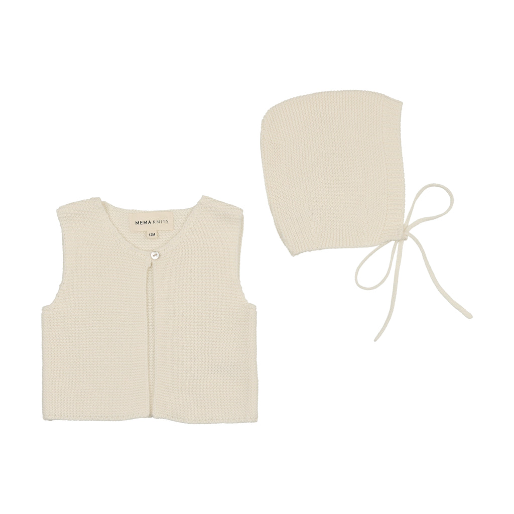 Mema Knits Knit One Button Crop Vest - Cream