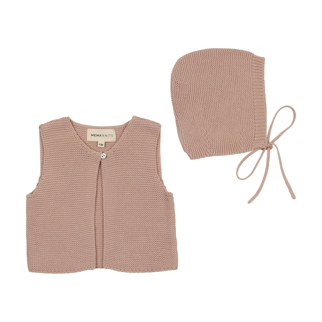 Mema Knits Knit One Button Crop Vest - Dusty Pink