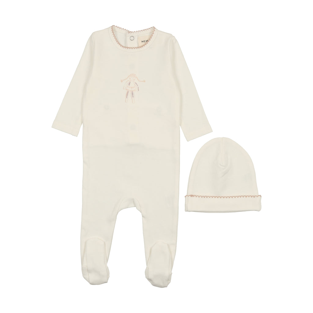 Mema Knits Doll Footie + Beanie - Winter White