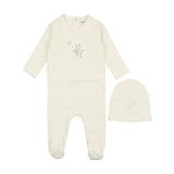 Mema Knits Deer Print Footie + Beanie - Winter White