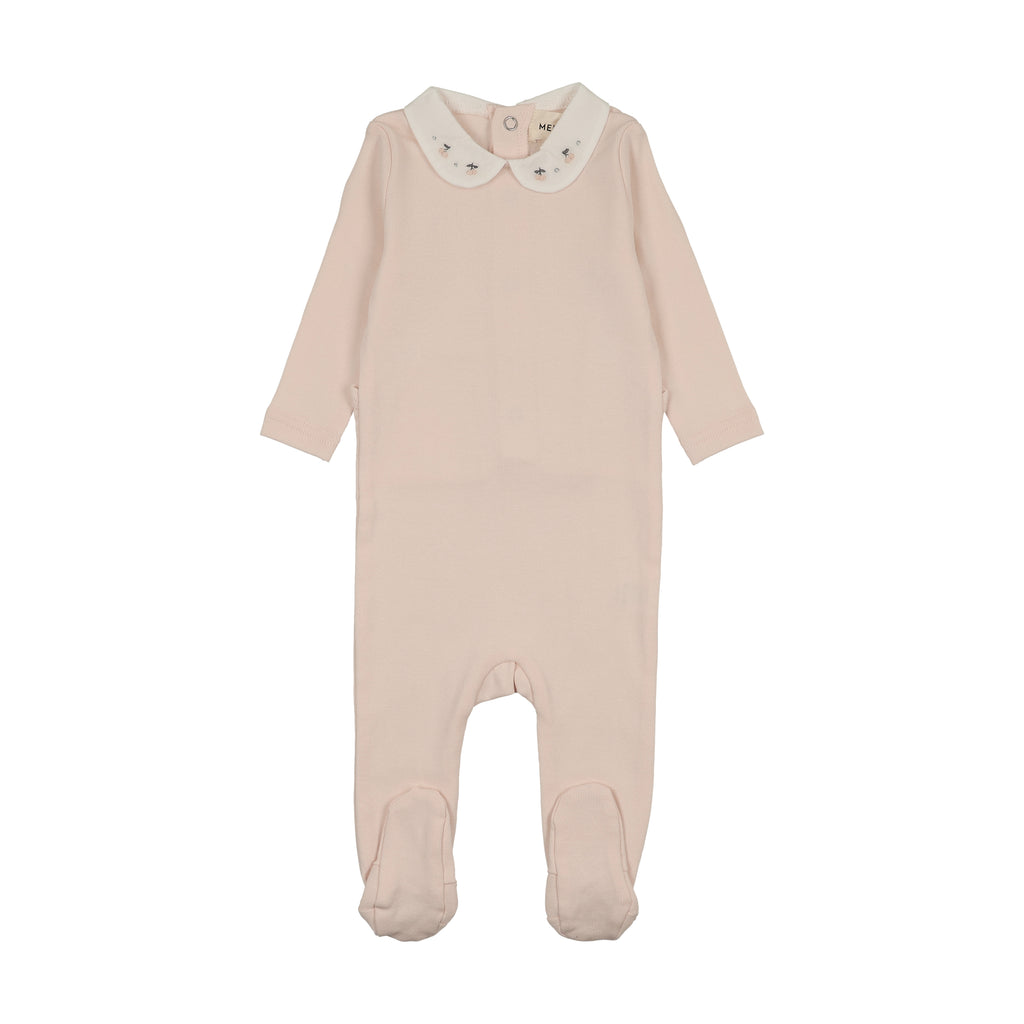 Mema Knits Embroidered Collar Base Footie - Baby Blush