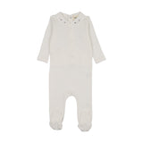 Mema Knits Embroidered Collar Base Footie - Winter White