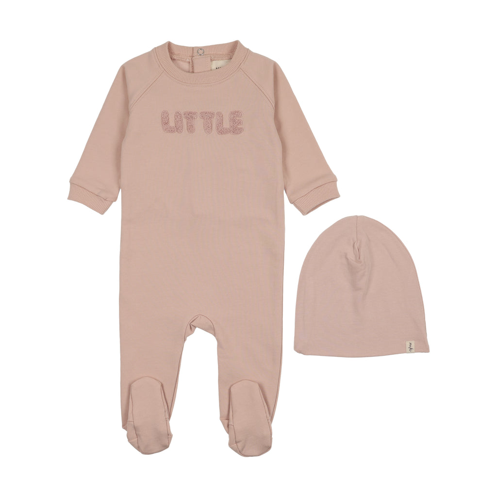 Mema Knits Sherpa Wordart Footie & Beanie - Pale Rose