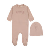 Mema Knits Sherpa Wordart Footie & Beanie - Pale Rose